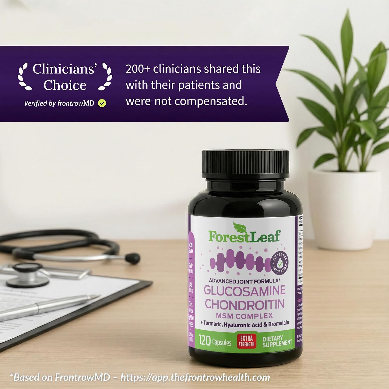 ForestLeaf Glucosamine Chondroitin MSM Joint Supplement Complex - 1200mg - 120 Caps