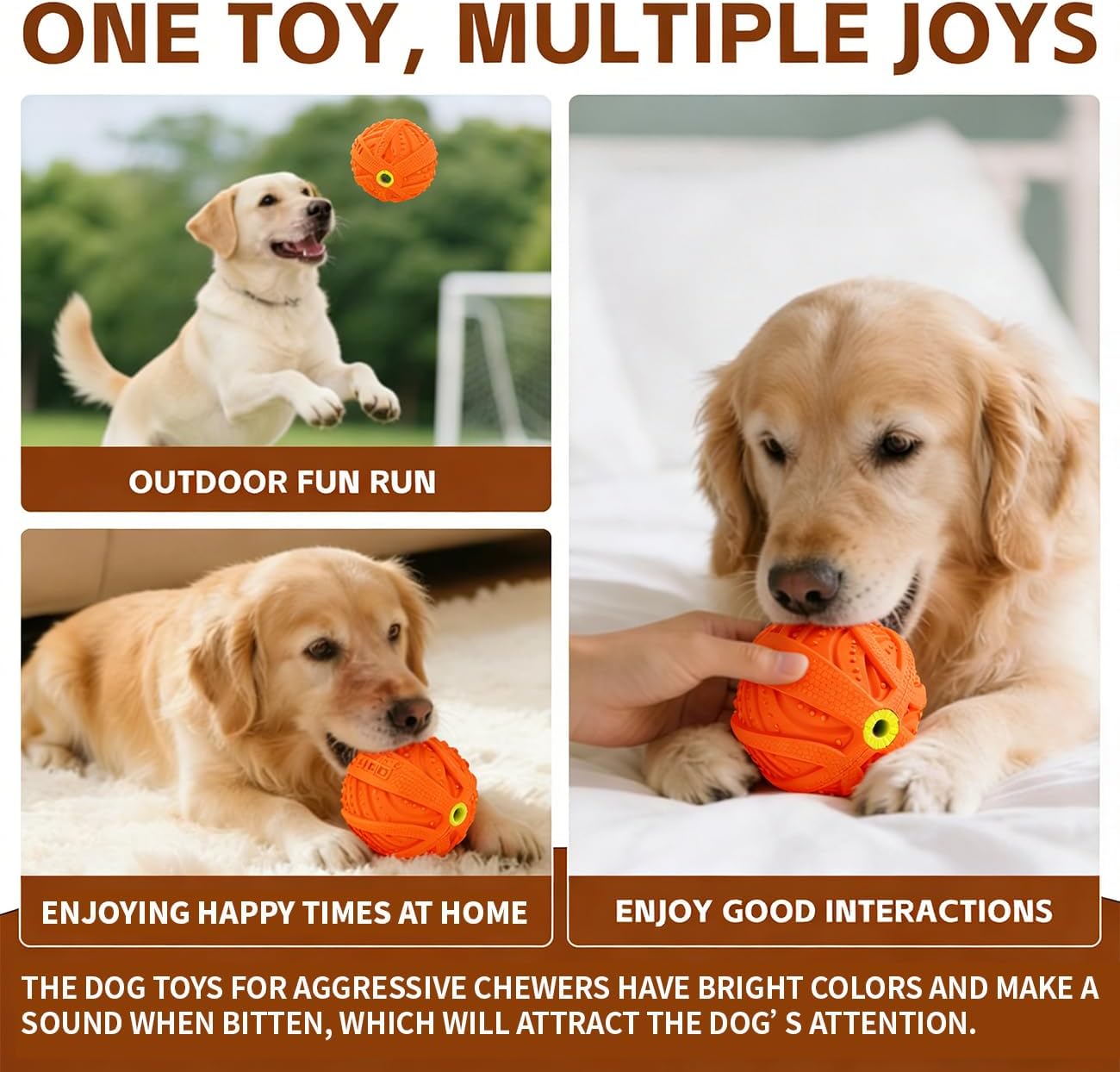 LaRoo Squeaky Dog Ball Toy,Durable Natural Rubber Squeaker Ball Throwing Training,Teeth Cleaning Chew Toy for Pet Medium and Large Dogs (3.5In Green)