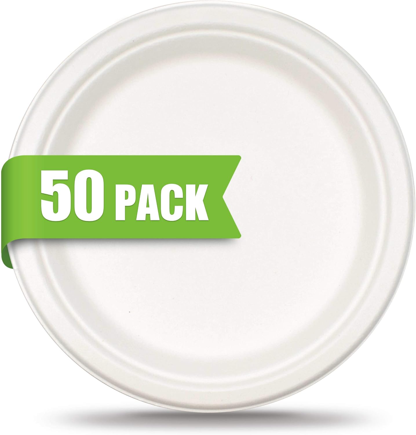Green Earth - Natural Bagasse (Sugarcane Fiber) Tree Free 10" Paper Plate / Biodegradable / Compostable (50 Counts Disposable Plates） | Sugarcane