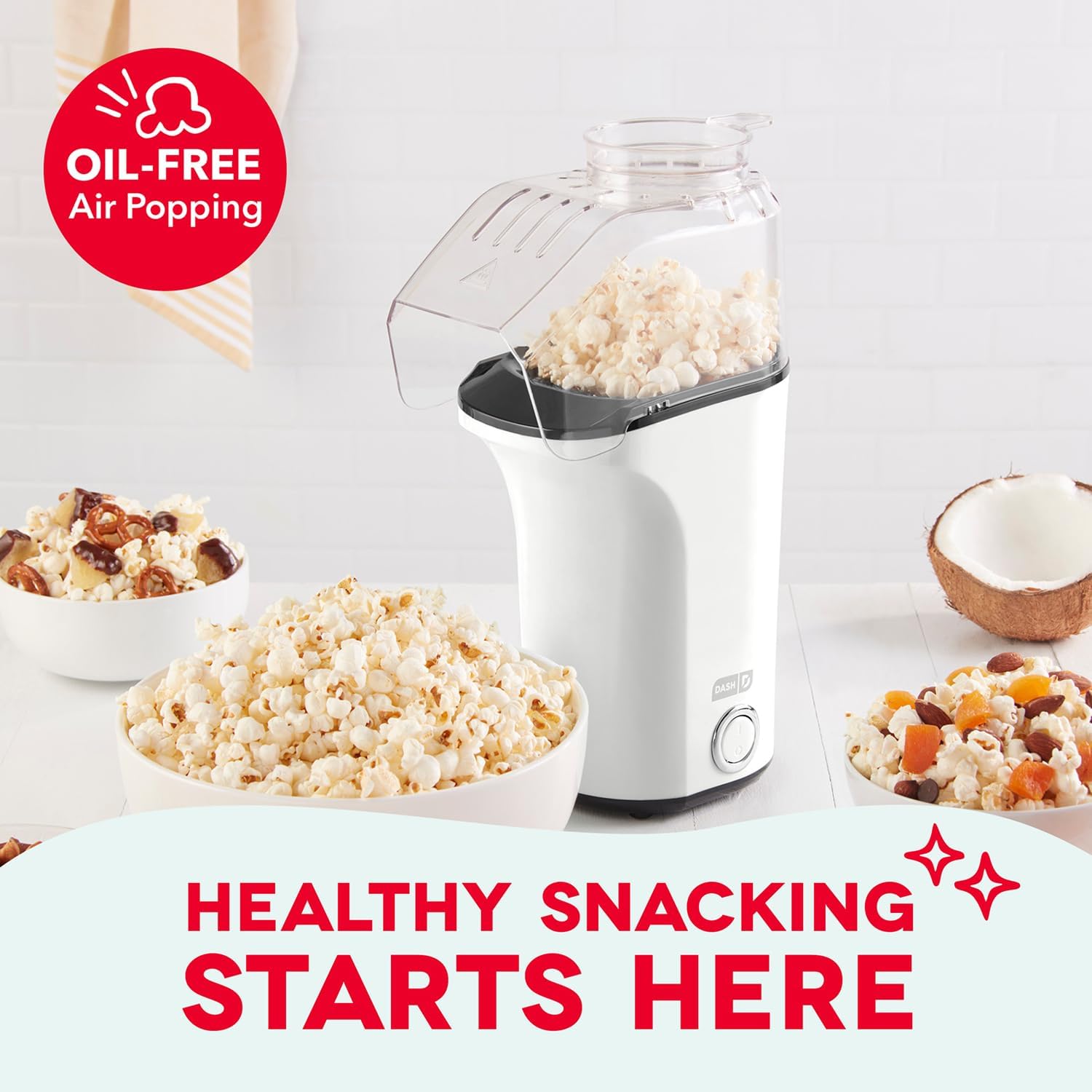 Dash Fresh Pop Popcorn Maker, 16-Cup Hot Air Popper, Aqua | Electric Popcorn Machine, Oil-Free Air Popped Popcorn, Built-In Measuring Cup & Butter Melting Tray, Movie Night Snacks