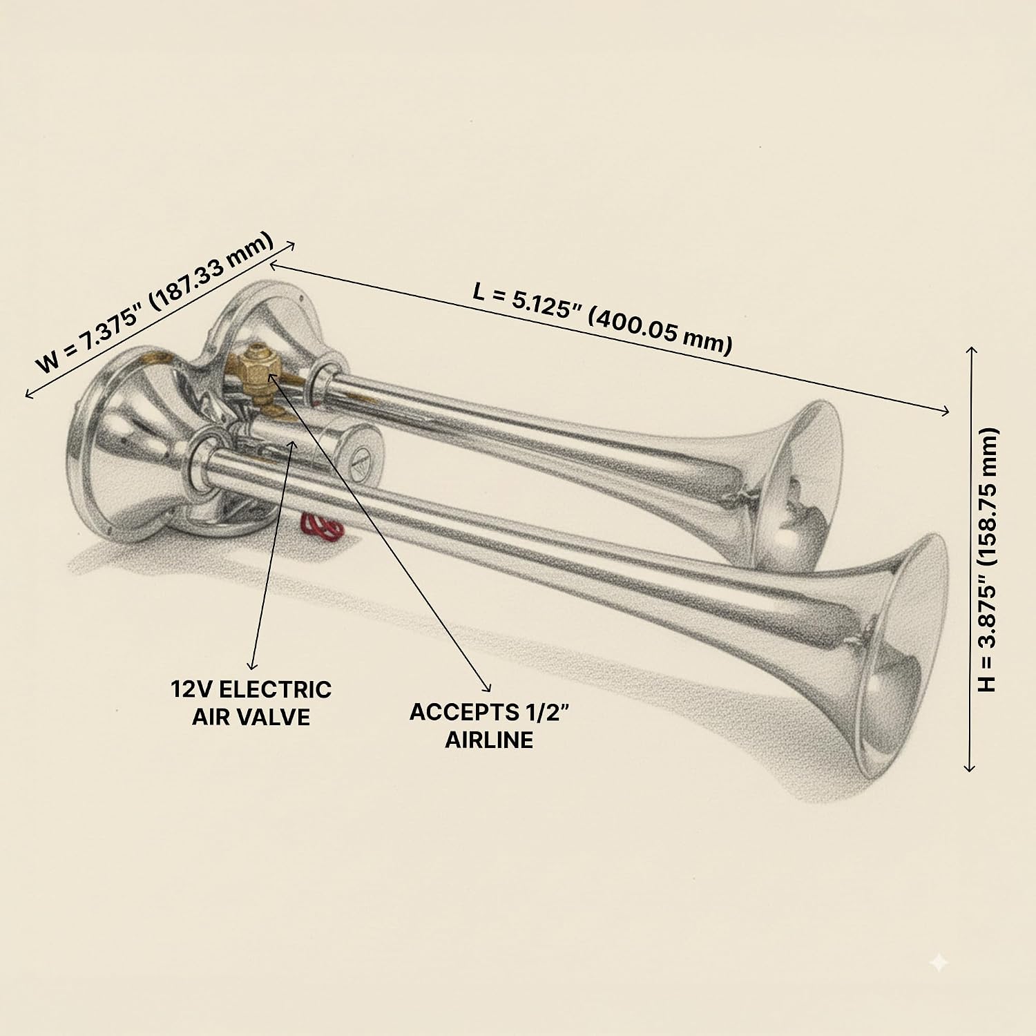 PsychoBlasters Chrome Air Horn Only - 2 Trumpets