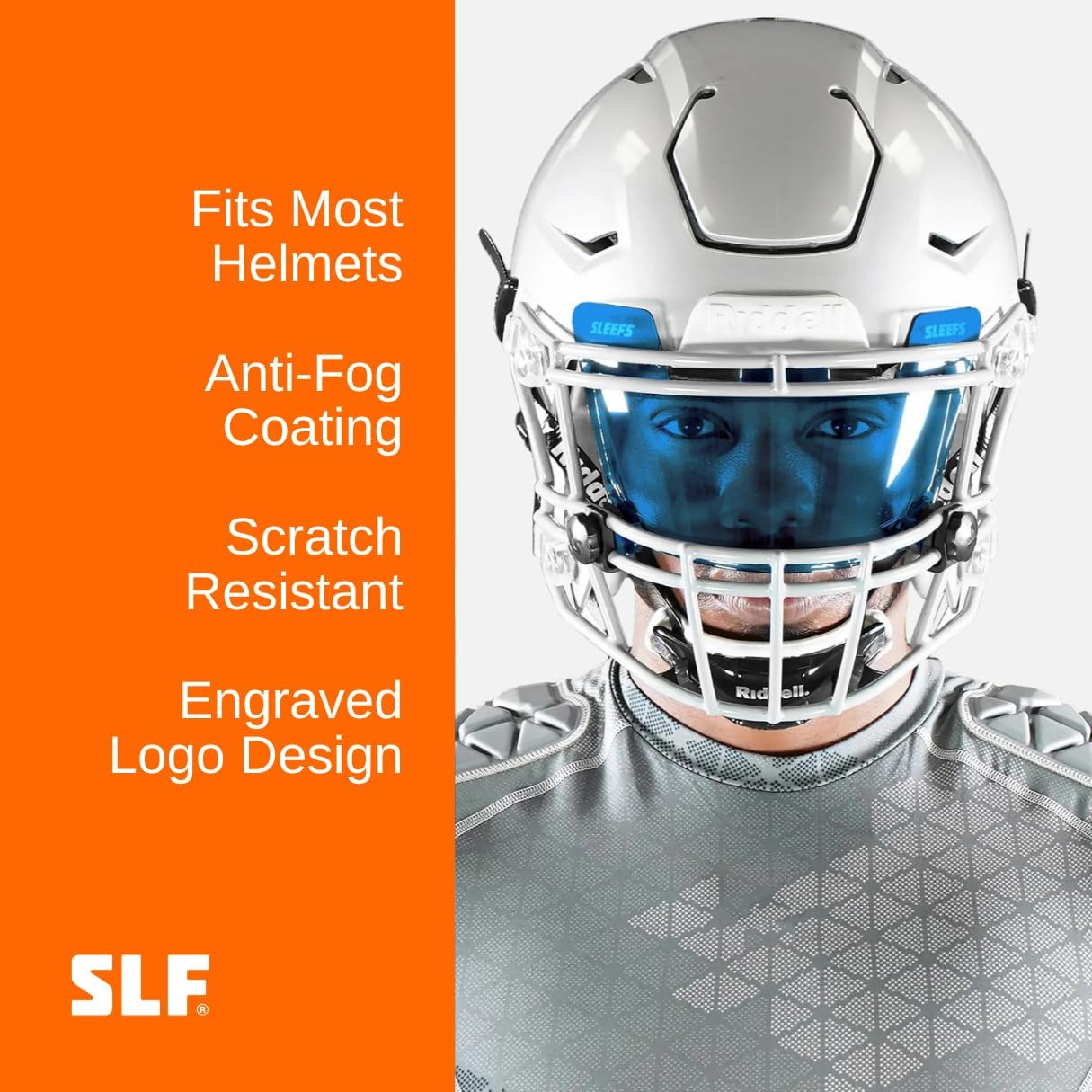 SLEEFS Clear Football Visor for Helmet - Professional Football Visor - Face & Eye Shield - Fits Youth & Adult Helmets - Includes Quick Visor Clips