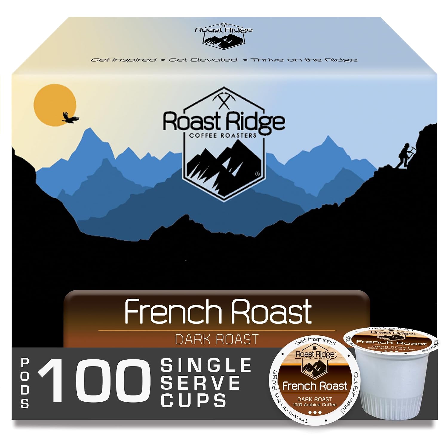 Roast Ridge Single Serve Coffee Pods for Keurig K-Cup Brewers, Variety Pack, Light Roast, Medium Roast, Dark Roast, 100 Count (25 Each: Breakfast Blend, Donut Shop, French Roast, Colombian)
