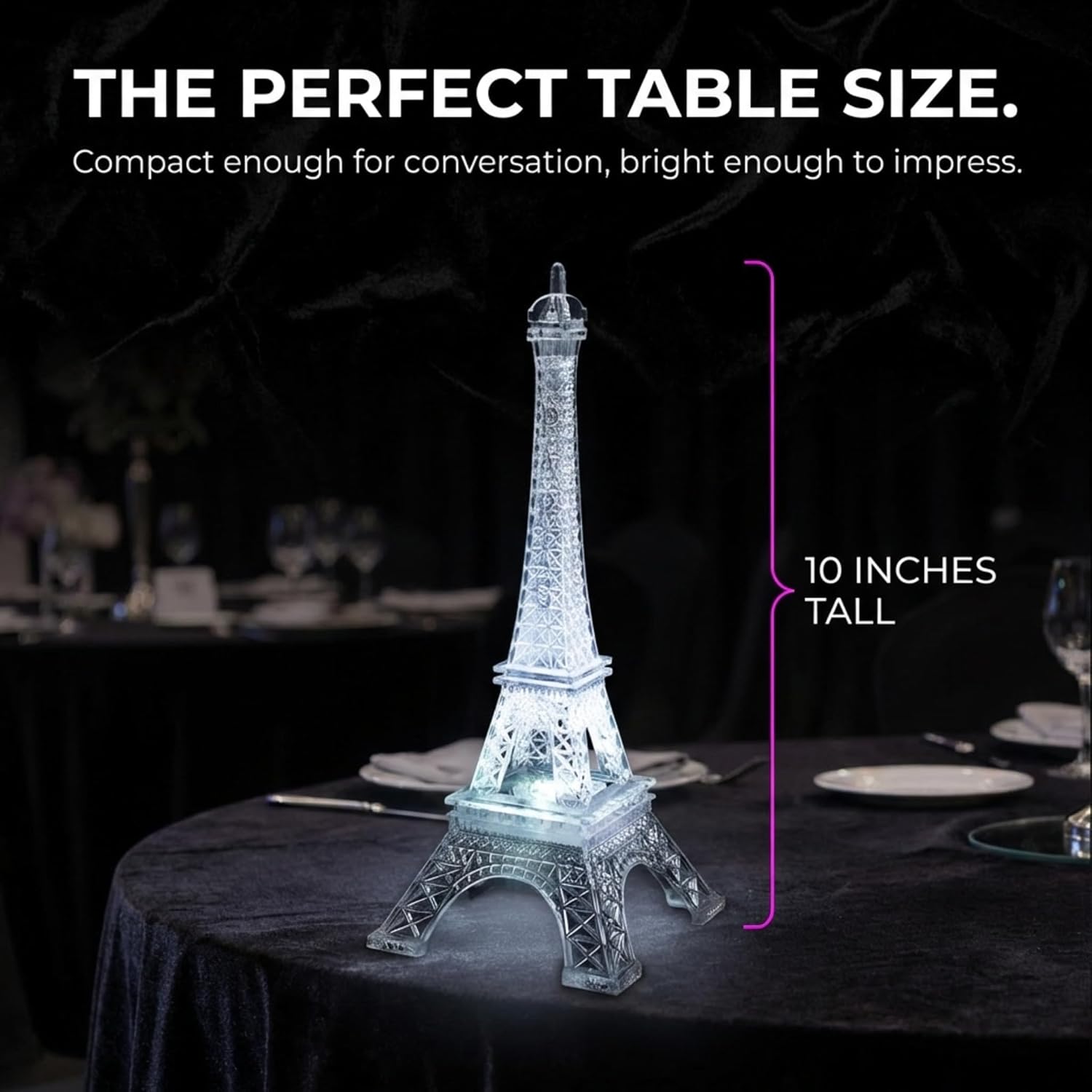 Anderson's Eiffel Tower Centerpiece with Color-Changing LED Lights, 10 inches, Battery-Operated Paris Theme Decoration
