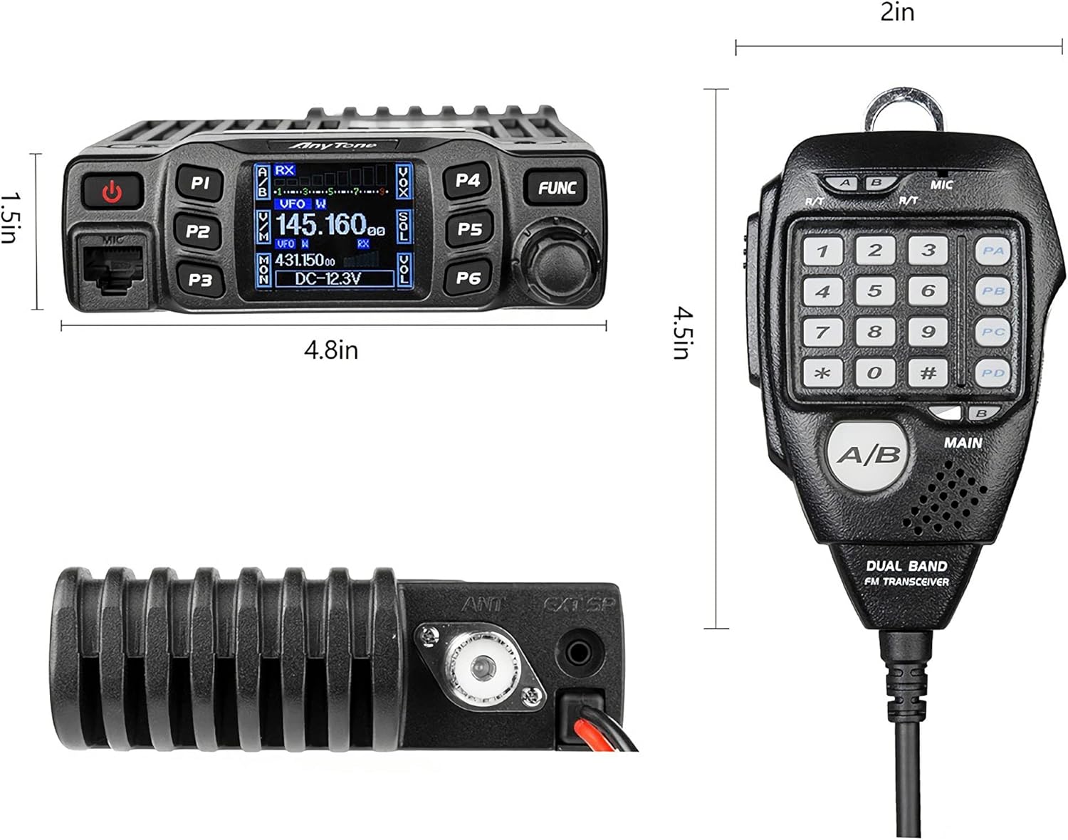 AnyTone AT-778UVII Transceiver Mobile Radio Dual Band 25W VHF/UHF VOX Vehicle Car Radio w/Cable | Vehicle Car Radio 2m 70cm Mini Mobile Transceiver w/Cable for RV Camping