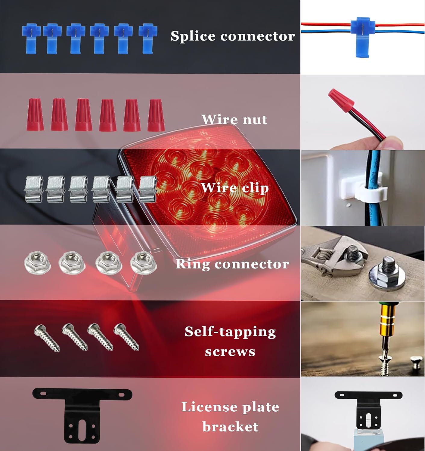 LED Trailer Light Kit, Super Bright Submersible Brake Stop Turn Tail License Lights for Under 80" Camper Truck RV Boat Snowmobile, IP68 Waterproof