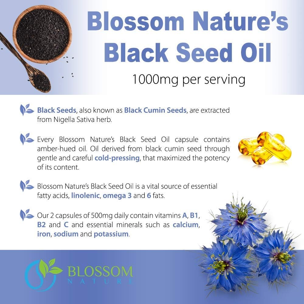 Black Seed Oil Capsules 1000mg - Premium Black Cumin Seed Oil Capsules - Black Seed Oil Liquid Pills - Virgin Cold Pressed Nigella Sativa Oil Pills