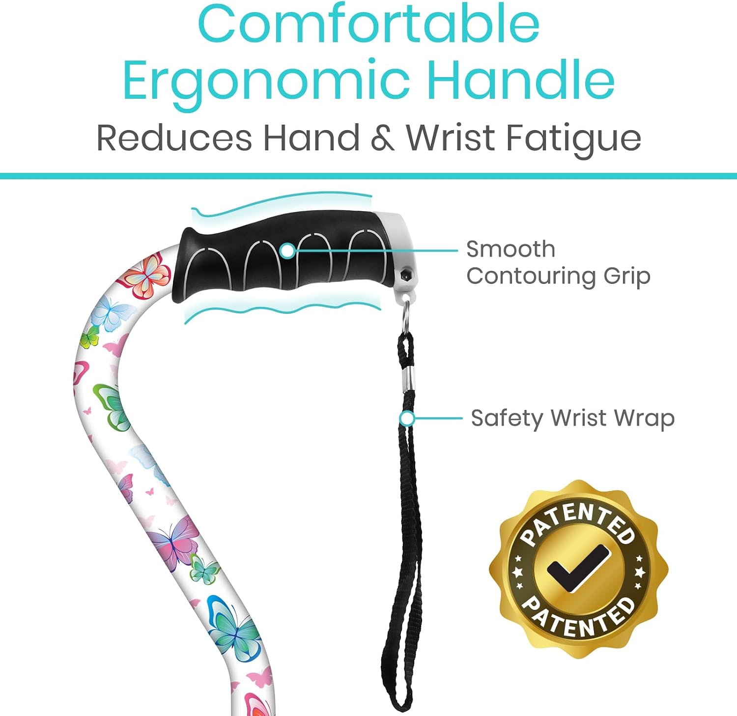 Vive Walking Cane for Women, Men, Elderly - Patented Offset Grip - Lightweight Adjustable Walking Aid with a Non-Slip Tip - Sturdy Balancing Mobility Aid for Seniors