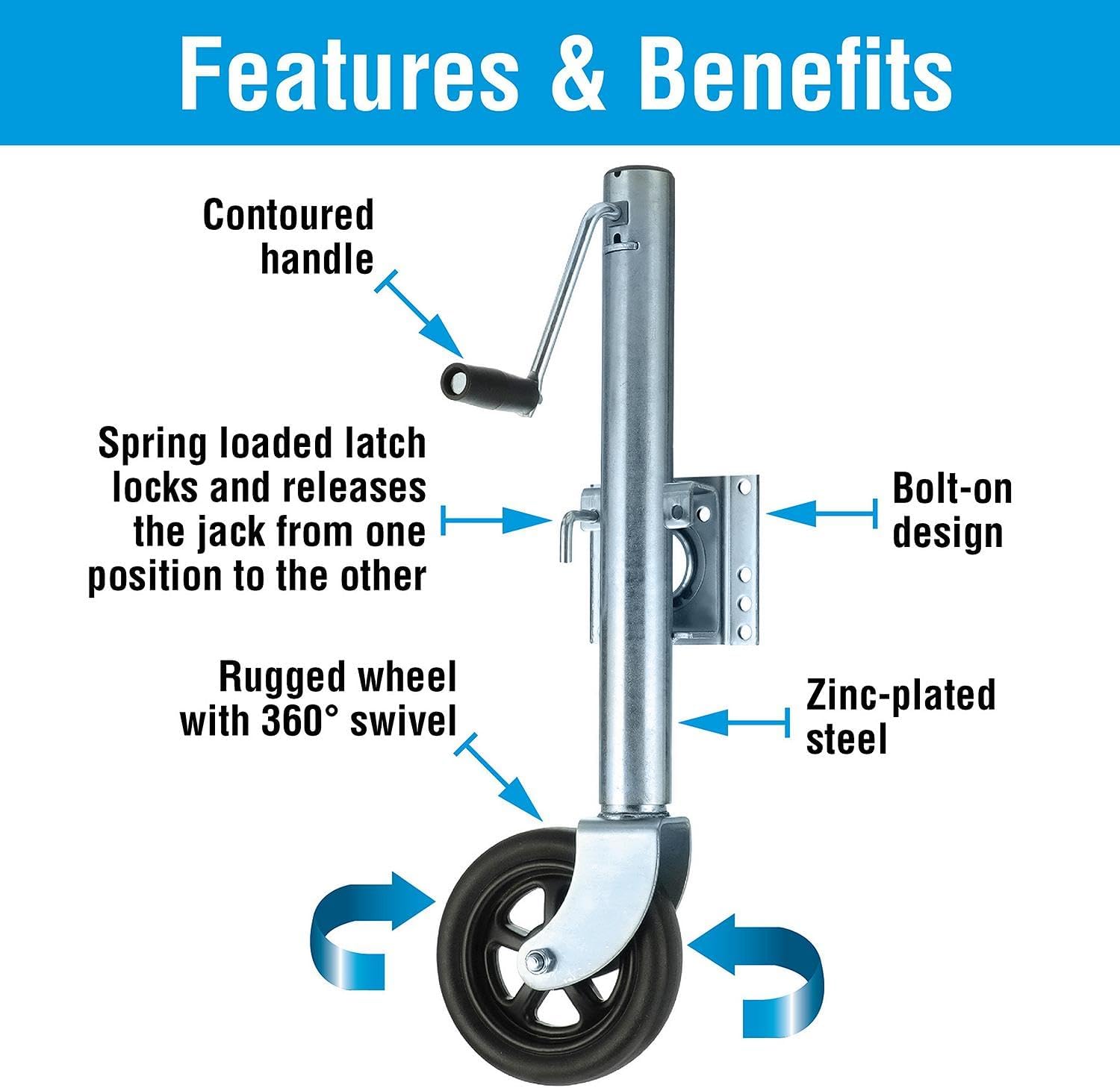 Seachoice Fold Up Trailer Jack, 22-7/8 In., Max Lift 1500 Lbs.