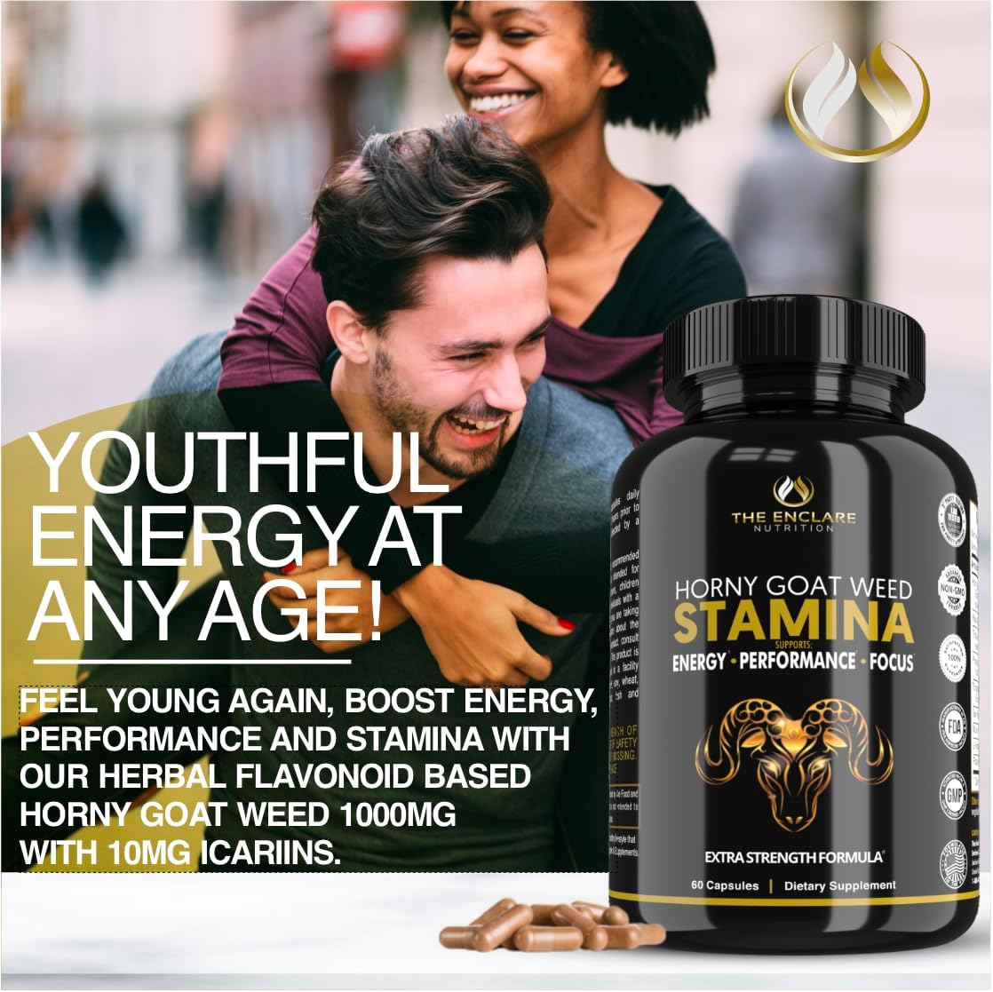THE ENCLARE NUTRITION Horny Goat Weed for Men & Women with Maca Root Extract, Tribulus, L-Arginine, Ginseng