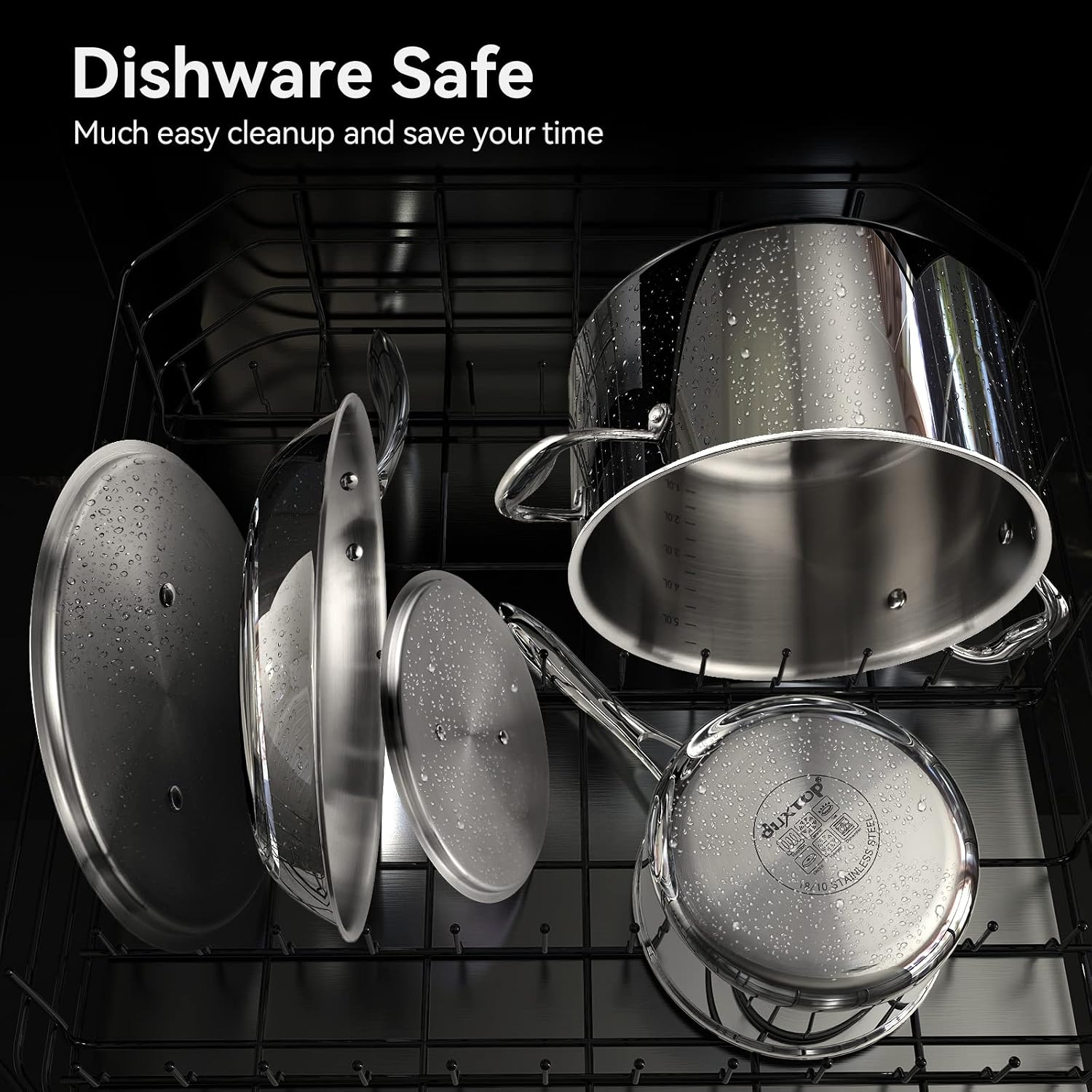 Duxtop Tri-Ply Stainless Steel Induction Cookware, 10PC Pots and Pans Set | Whole Clad 3-Layer Steel, Family Cookware Set, Even Heating