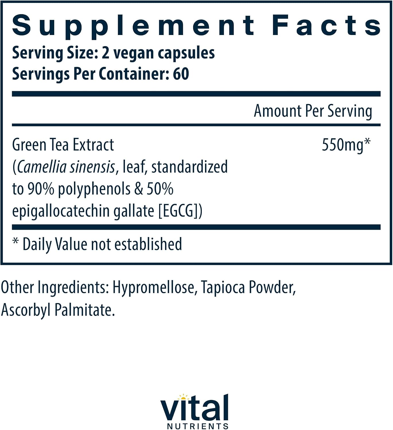 Vital Nutrients Green Tea Extract 550mg - Potent Antioxidant for Heart & Immune Health* - Polyphenols Supplement with EGCG - Gluten, Dairy