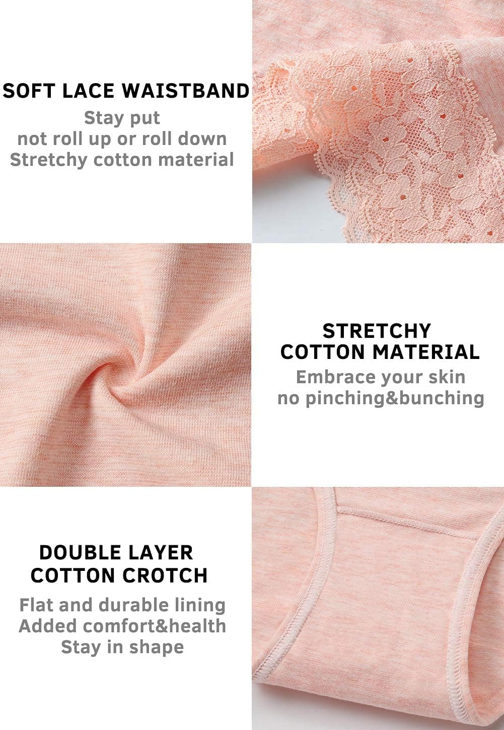 Wealurre Underwear Women Cotton Lace Waisted Bikini Panties 5-Pack