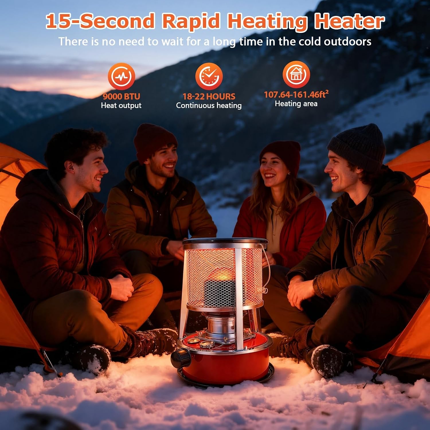 Indoor Kerosene Heater, Portable Kerosene Heater for Camping and Emergency, 9000 BTU 2400W Output with 1.21 Gallon Fuel Tank, 18–22 Hour Burn, 0.2–0.24L/H Consumption (Red)