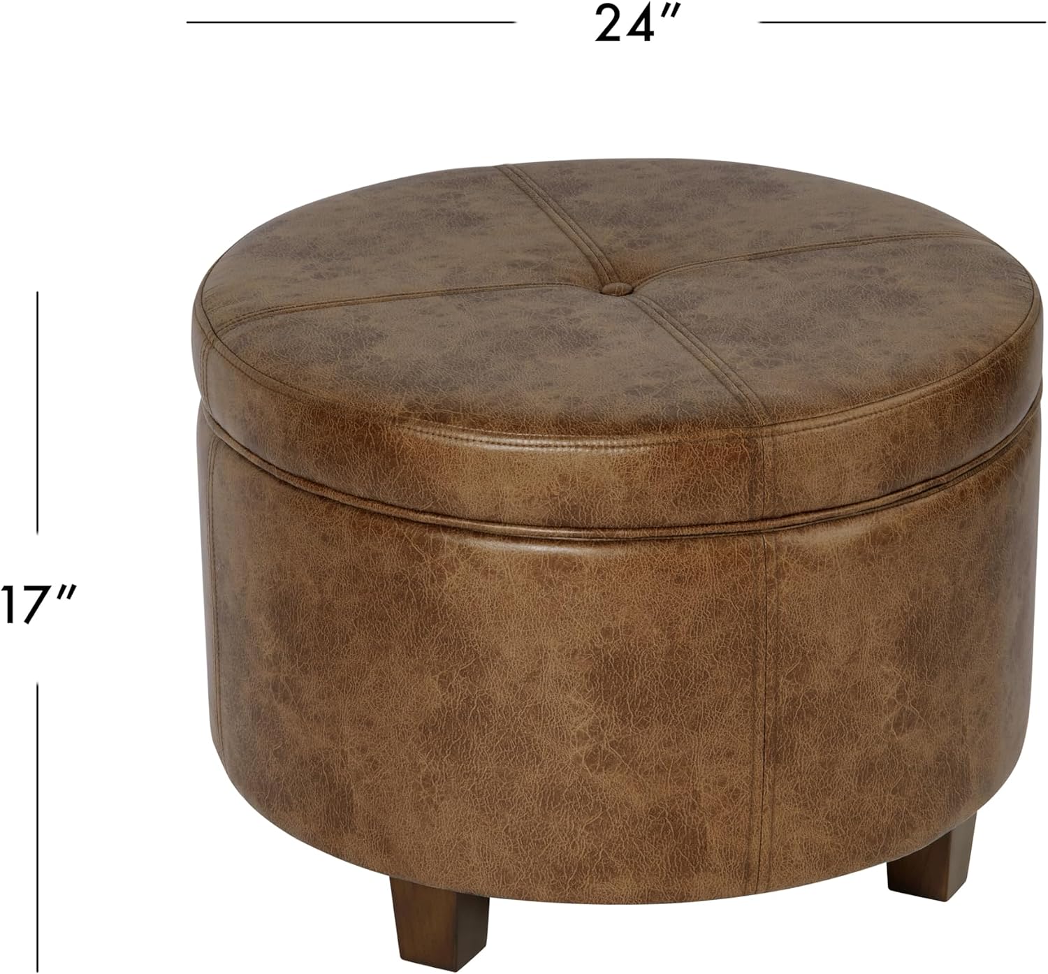 HomePop 24" Large Leatherette Storage Ottoman - Distressed Brown Faux Leather