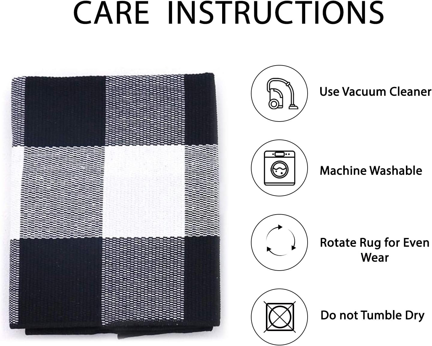 IOHOUZE 27.5x43 Buffalo Plaid Rug, Washable Front Door Mat, Black White
