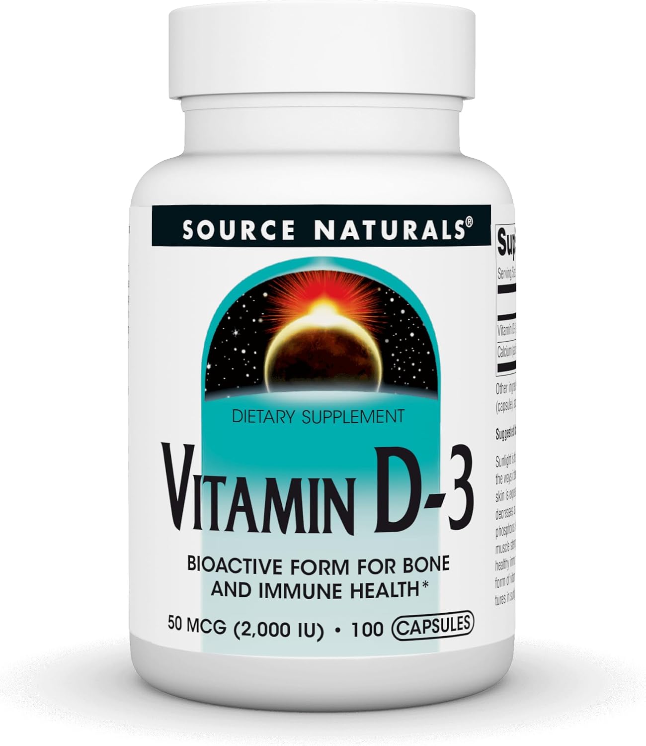 Source Naturals, Vitamin D-3, 50 mcg (2000 IU) - 200 Capsules | Bioactive Form for Bone & Immune Health