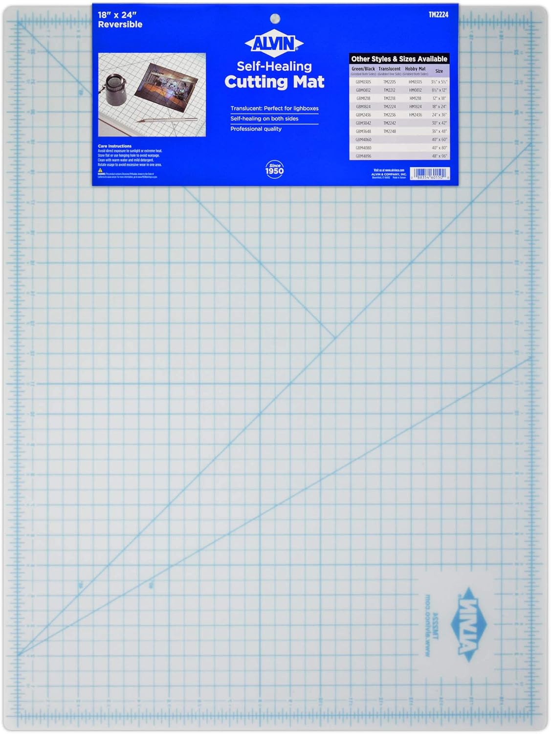 Alvin, TM Series Translucent Professional Cutting Mat, Self-Healing, Great for Lightboxes, Safe with Rotary or Utility Knife - 24 x 36 inches
