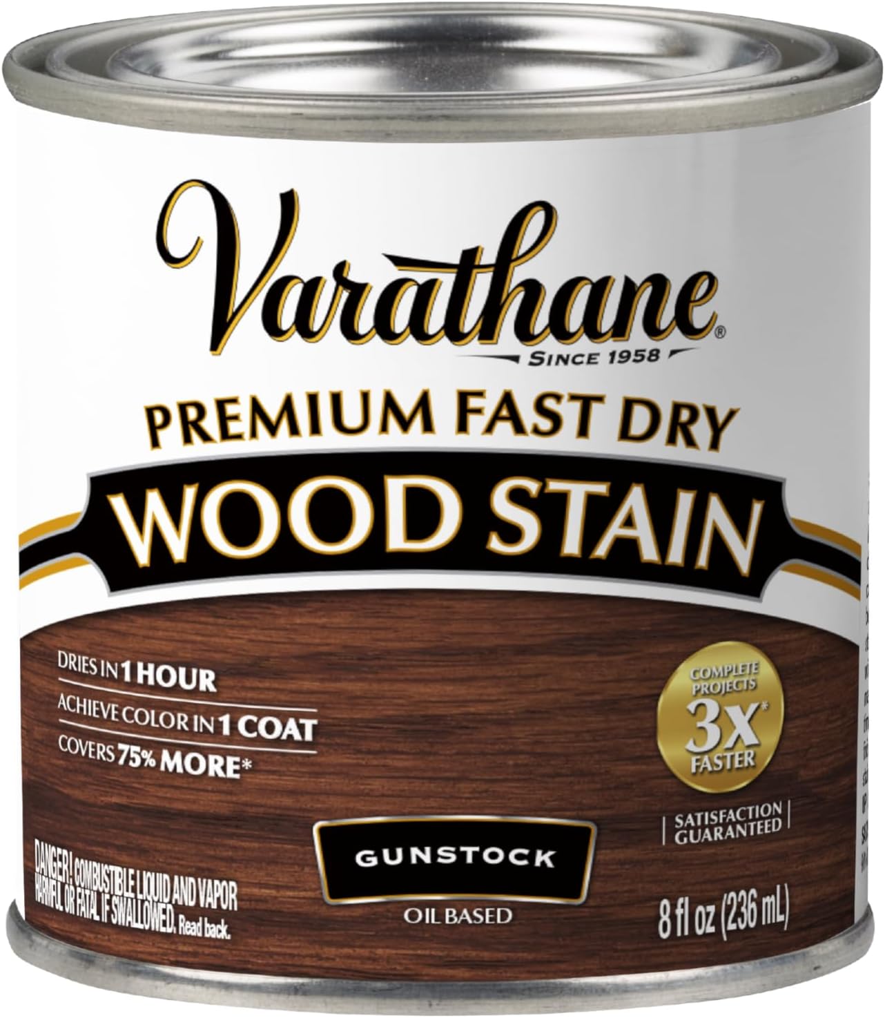 Varathane Premium Fast Dry Weathered Gray Wood Stain | Oil-Based, 1 Coat Color, 1 Hour Dry Time, Interior Wood Stain, Furniture, Cabinets, Doors, Covers Up to 275 Sq Ft, Quart
