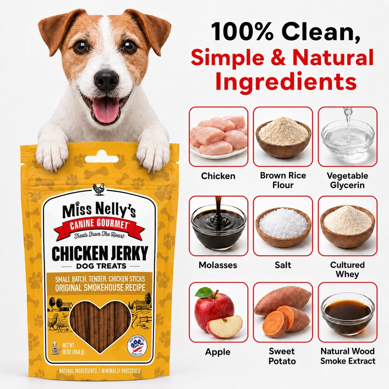 Miss Nelly's- All Natural Beef Jerky Dog Treats Made in USA Only, 16 oz Bag