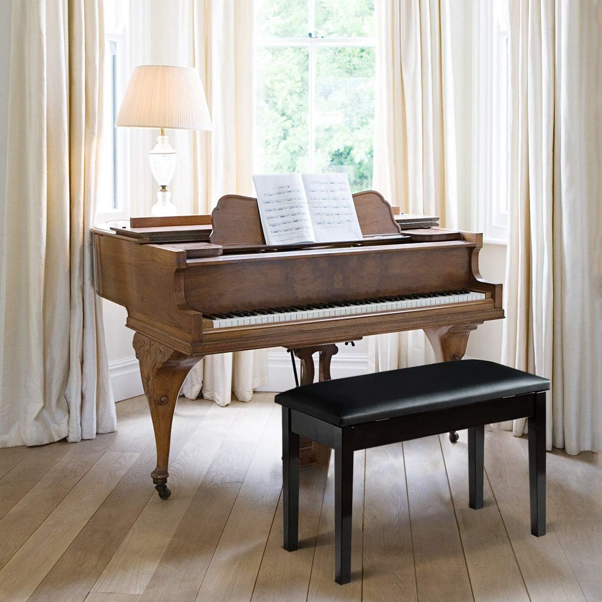 Giantex Piano Bench W/Padded Cushion and Music Storage, Comfortable Double Duet Seat, Wooden Legs, Perfect for Professional Or Home Use PU Leather Piano Stool (Brown)