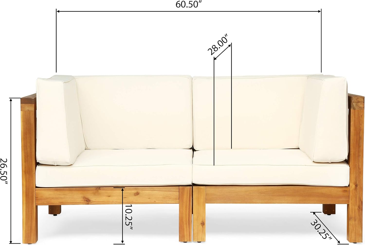 GDFStudio Outdoor Sectional Loveseat Set | 2-Seater | Acacia Wood | Water-Resistant Cushions | Teak and Beige