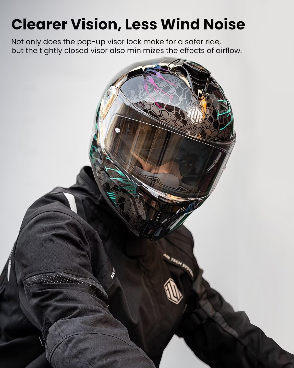 ILM Motorcycle Helmets DOT ECE Dual Visor Street Racing Helmet Full Face Powersports Cascos for Men Women Model MF567(Cobra Camaleon Gold, L)