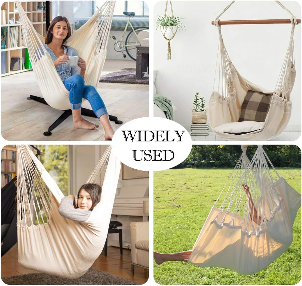 Hammock Chair Hanging Rope Swing Seat for Indoor Outdoor, Sturdy Cotton Weave Hammock Swing