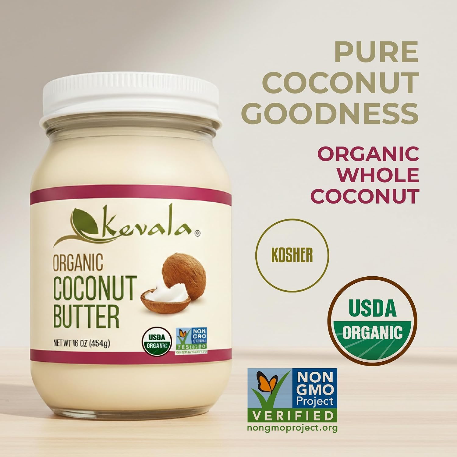 Kevala Organic Coconut Butter - 2 lb, Natural Plant Based Sandwich Spread | Coconut Cream for Cooking and Baking, Addition to Keto Snacks and Breakfast Ingredient, Dairy Free Organic Butter Spread