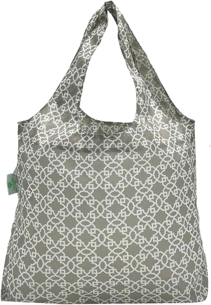 HOLYLUCK Reusable Grocery Bags,Heavy Duty Foldable Shopping Tote Bag (Standard, 3 Blue Geometric Flowers)
