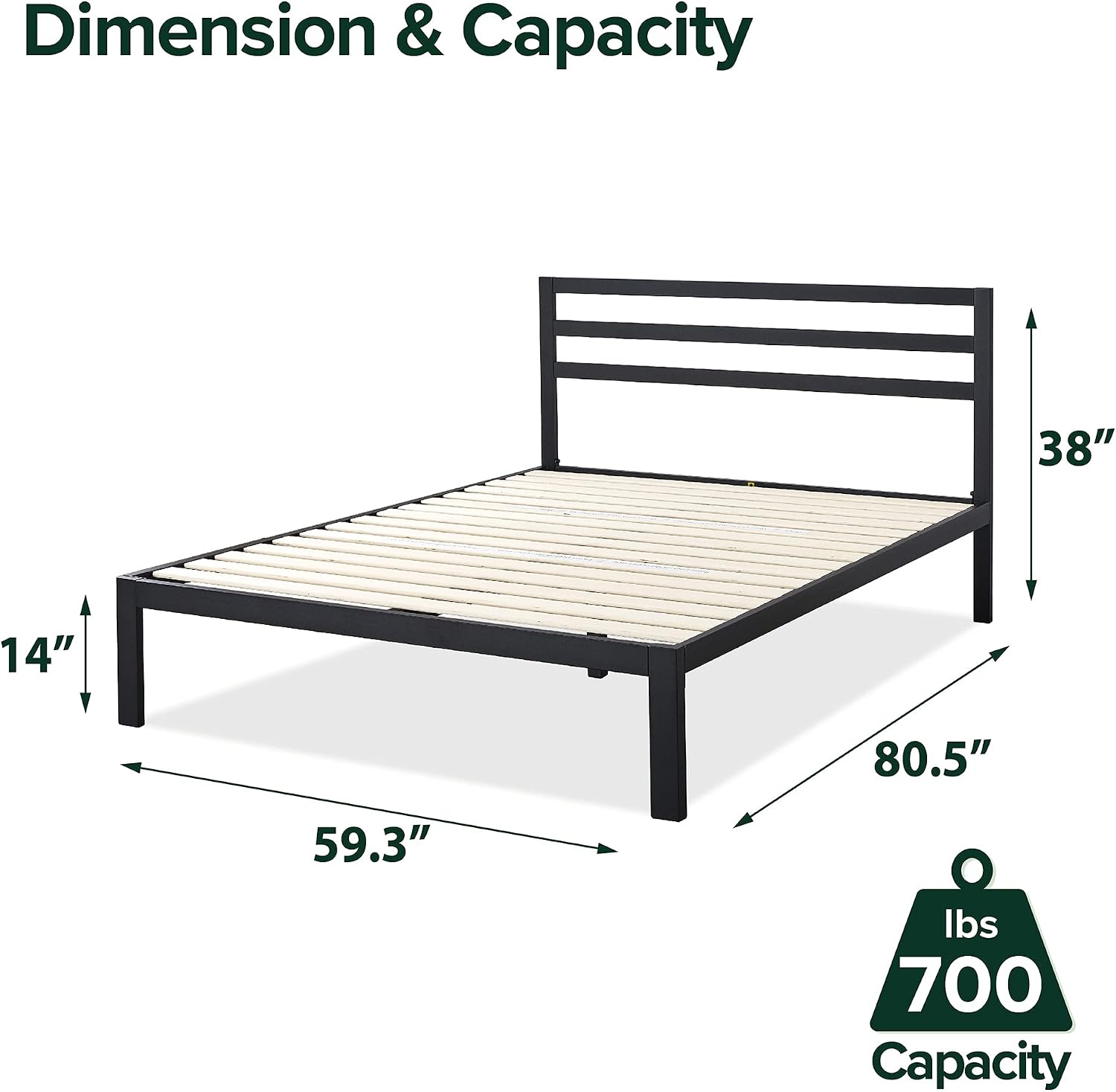 ZINUS Mia Metal Platform Bed Frame with Headboard, Wood Slat Support, No Box Spring Needed, Easy Assembly, Queen