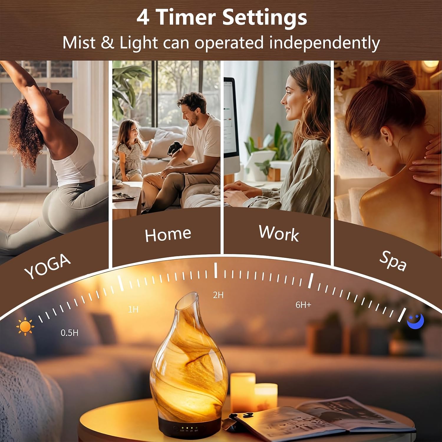 Aromatherapy Essential Oil Diffuser for Home- Art Glass Diffuser for Essential Oils with Waterless Auto Shut-Off 4 Timer 7 Colors LED Night Light