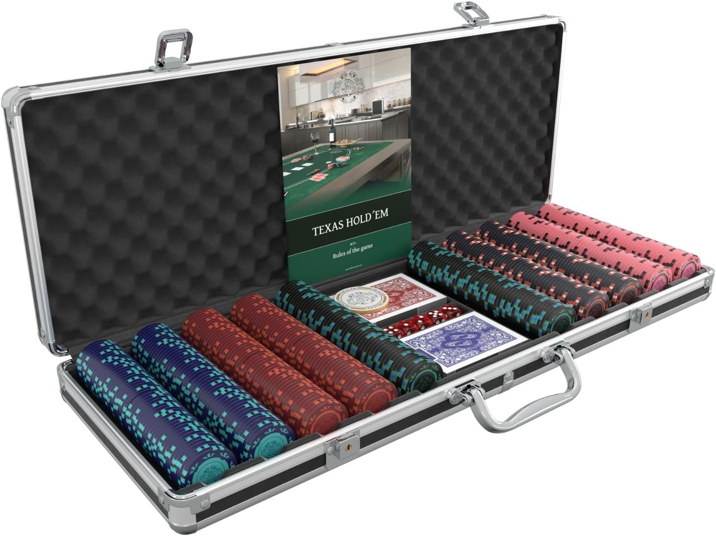 Bullets Playing Cards | Poker Set Corrado | 500 Clay Poker Chips (14 g) with Aluminum Case & Playing Cards – Texas Hold’em