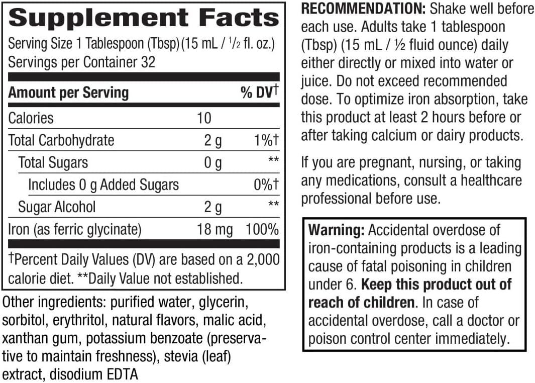 Nature’s Way Liquid Iron Supplement, 18 mg per Serving, Berry, 16 Fl Oz | Gentle Glycinate Iron, Fast-Absorbing Liquid, Iron for Red Blood Cell Support and Energy Metabolism*, No Sugar Added