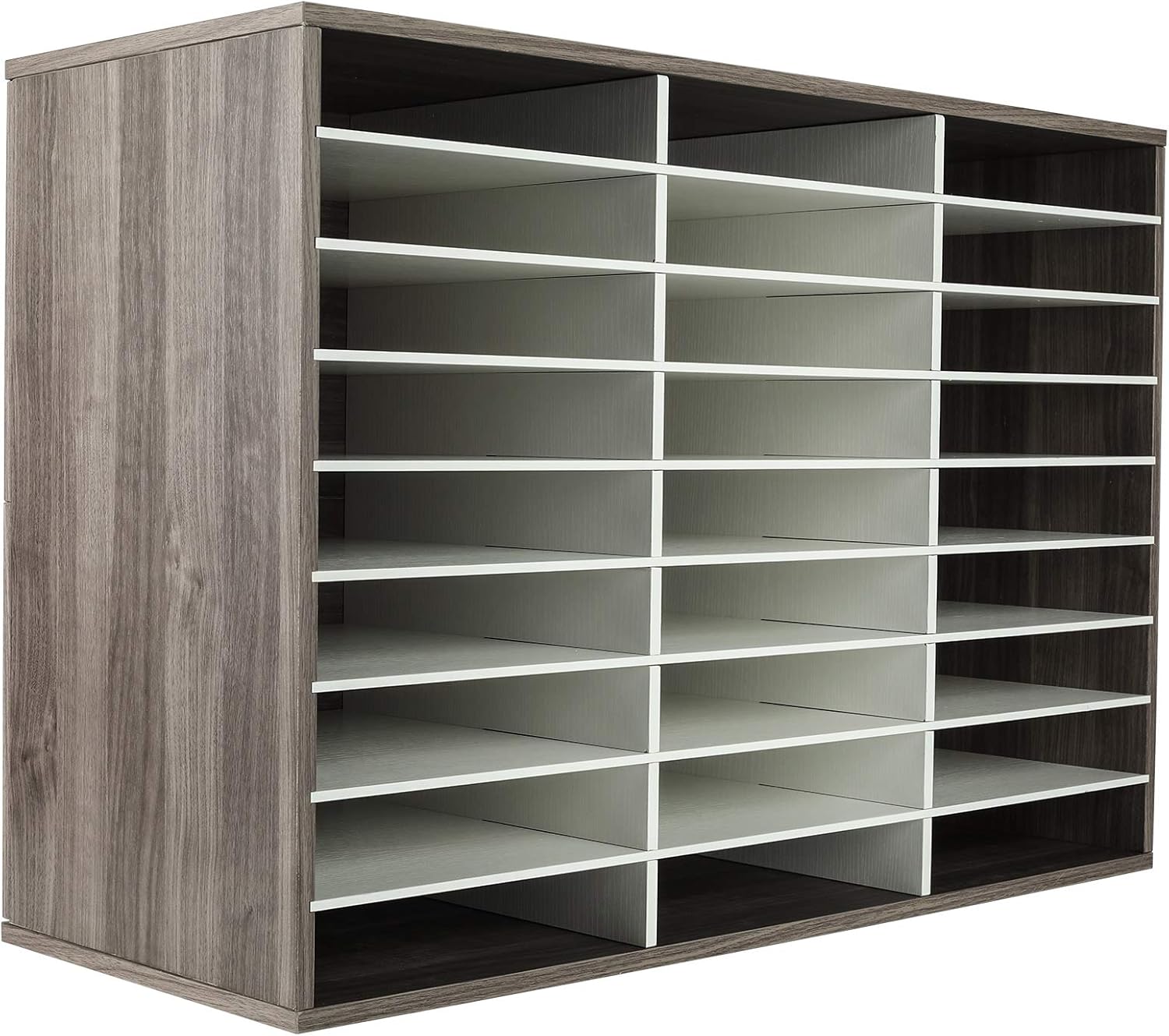 TQVAI Wood Literature Organizer, 27 Slots Hold 13500 Sheets A4 Papers, Wooden Desk File Paper Storage Organizer with Adjustable Shelves