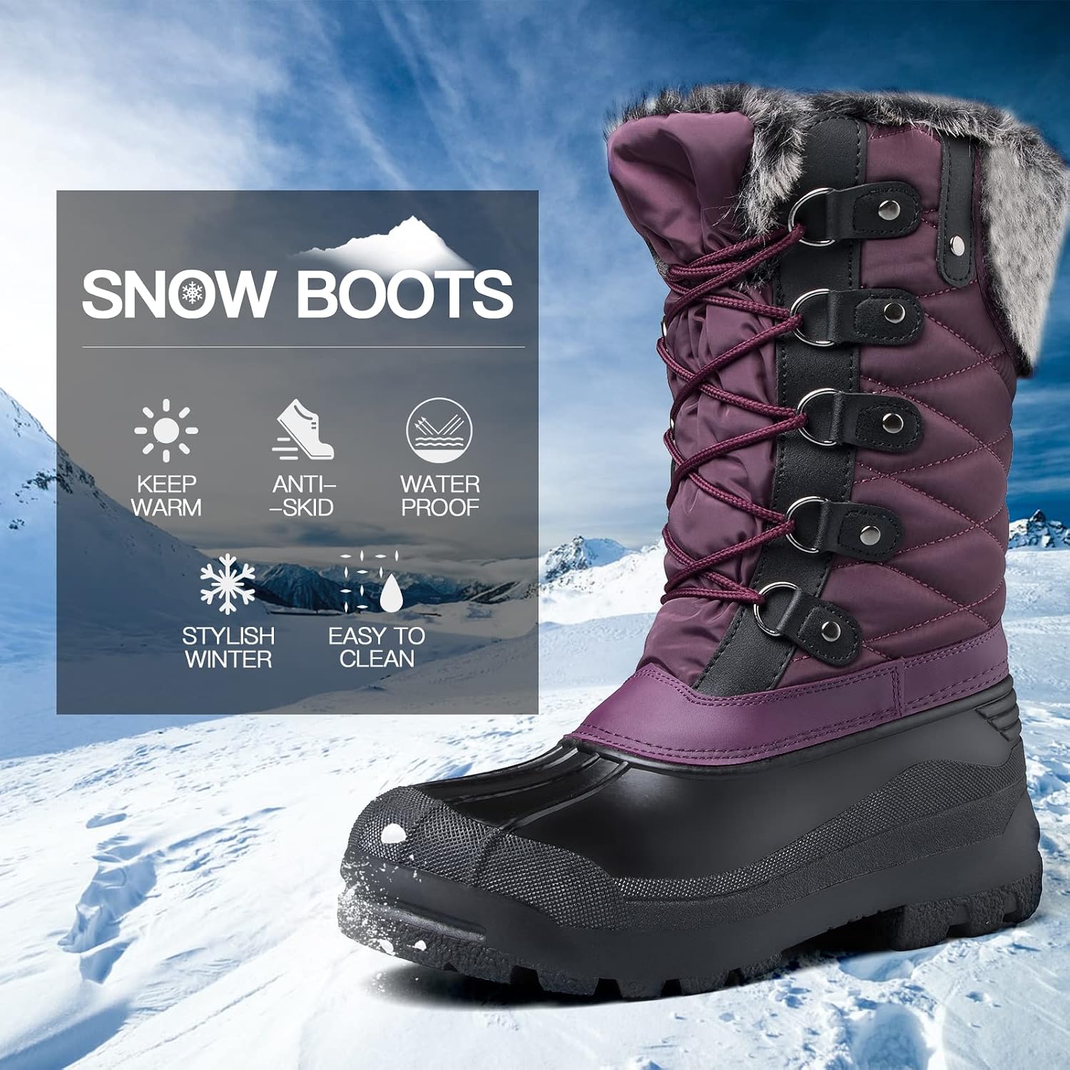 mysoft Women's Snow Boots Waterproof Mid-Calf Winter Boots