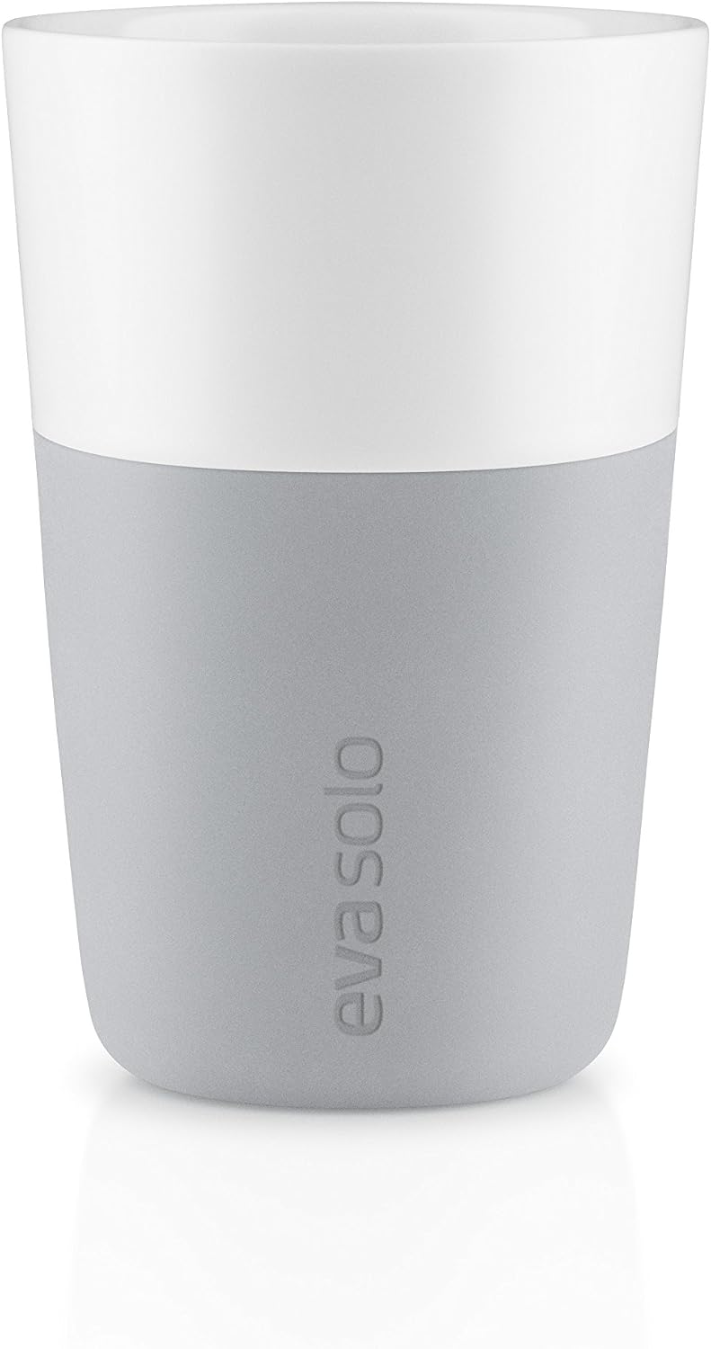 Eva Solo | 2 Lungo Tumbler Mugs | 8 oz Porcelain Coffee Cup Tumblers with Silicone-coated Grip | Danish Design, Functionality & Quality | Black
