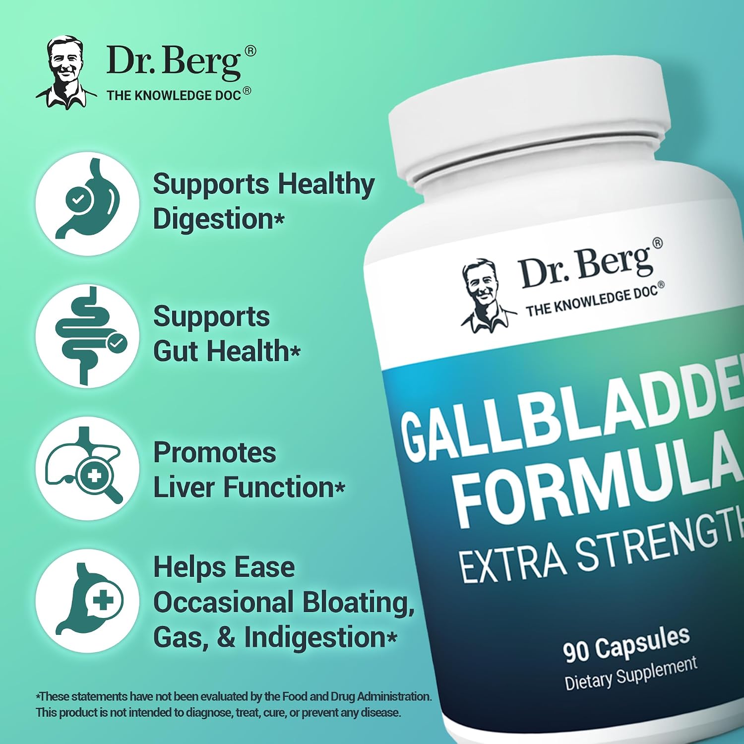 Dr. Berg Gallbladder Formula Extra Strength - with Ox Bile Powder and Conjugated Bile Acid - Digestive Enzymes Proprietary Blend - Full 45-Day