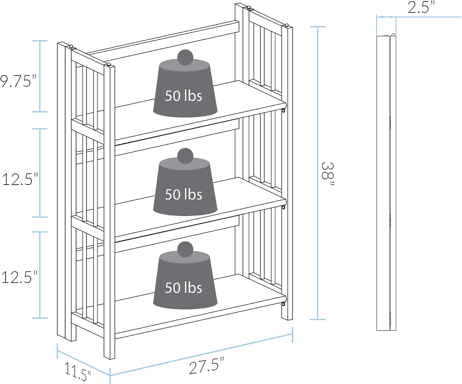 Casual Home 3-Shelf Folding Stackable Bookcase (27.5" Wide)-Walnut