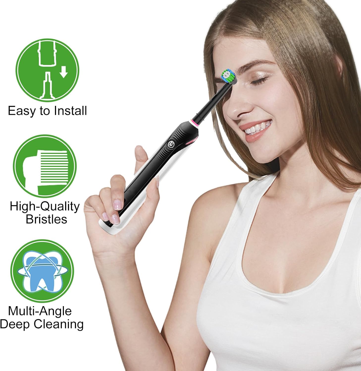 8pcs Replacement Heads Compatible with Oral B Electric Toothbrush, 4pcs Precision Clean and 4pcs Cross Clean Brush Heads, Black