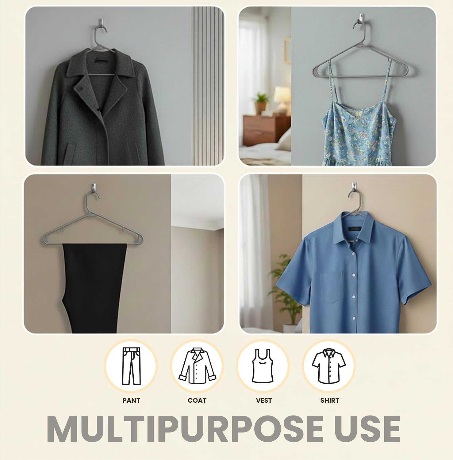 Utopia Home Plastic Hangers 50 Pack – Built-in Strap Hooks Black