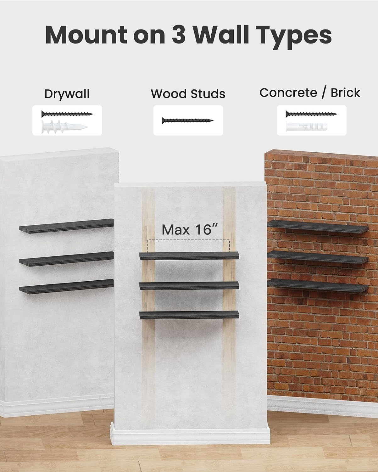 AMADA HOMEFURNISHING Floating Shelves, Wall Shelves for Bathroom/Living Room/Bedroom/Kitchen Decor