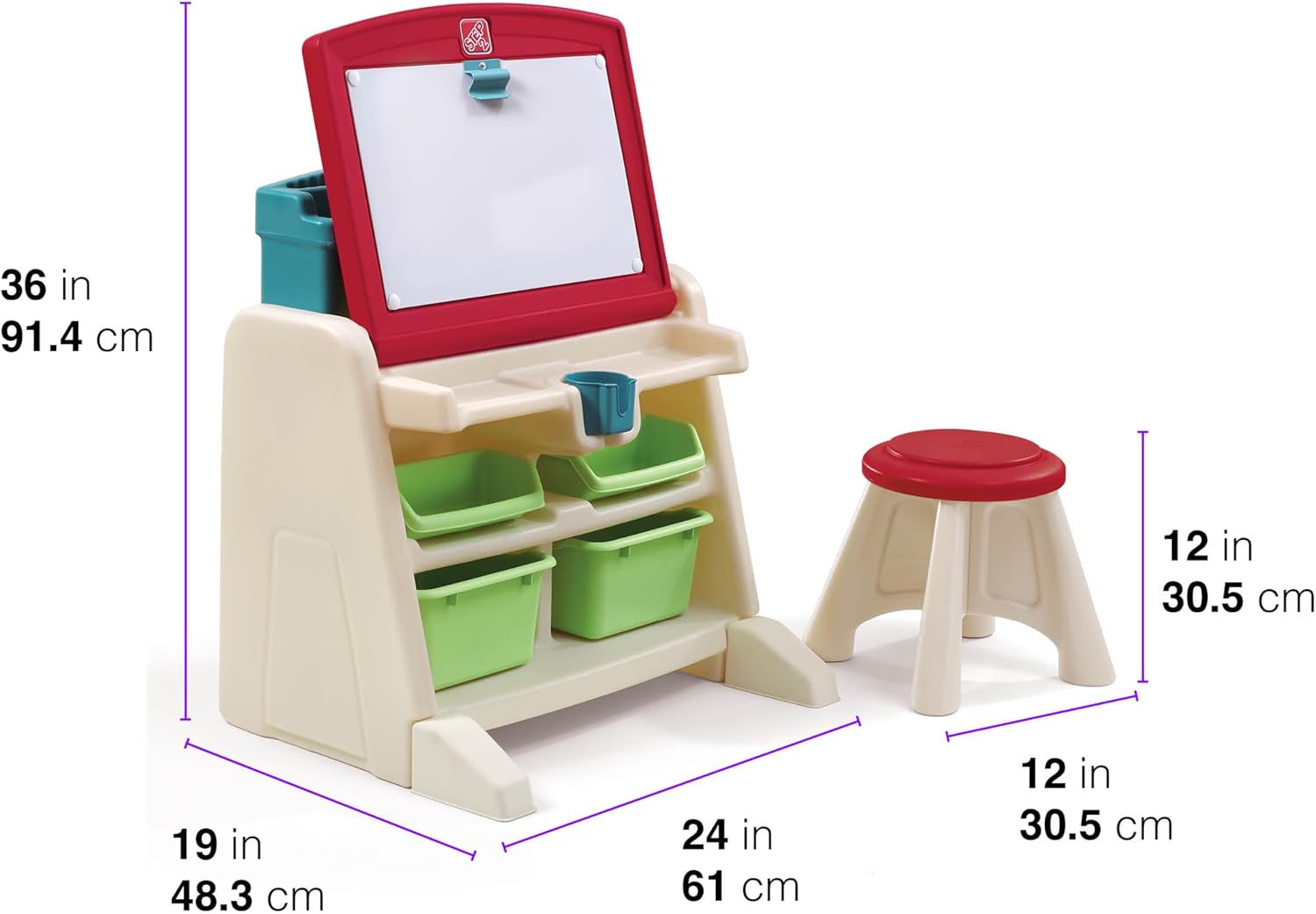Step2 Flip & Doodle Easel Desk With Stool, Kids 2 in 1 Activity Table, Art Board, Made of Durable Plastic, For Toddlers 2+ Years Old