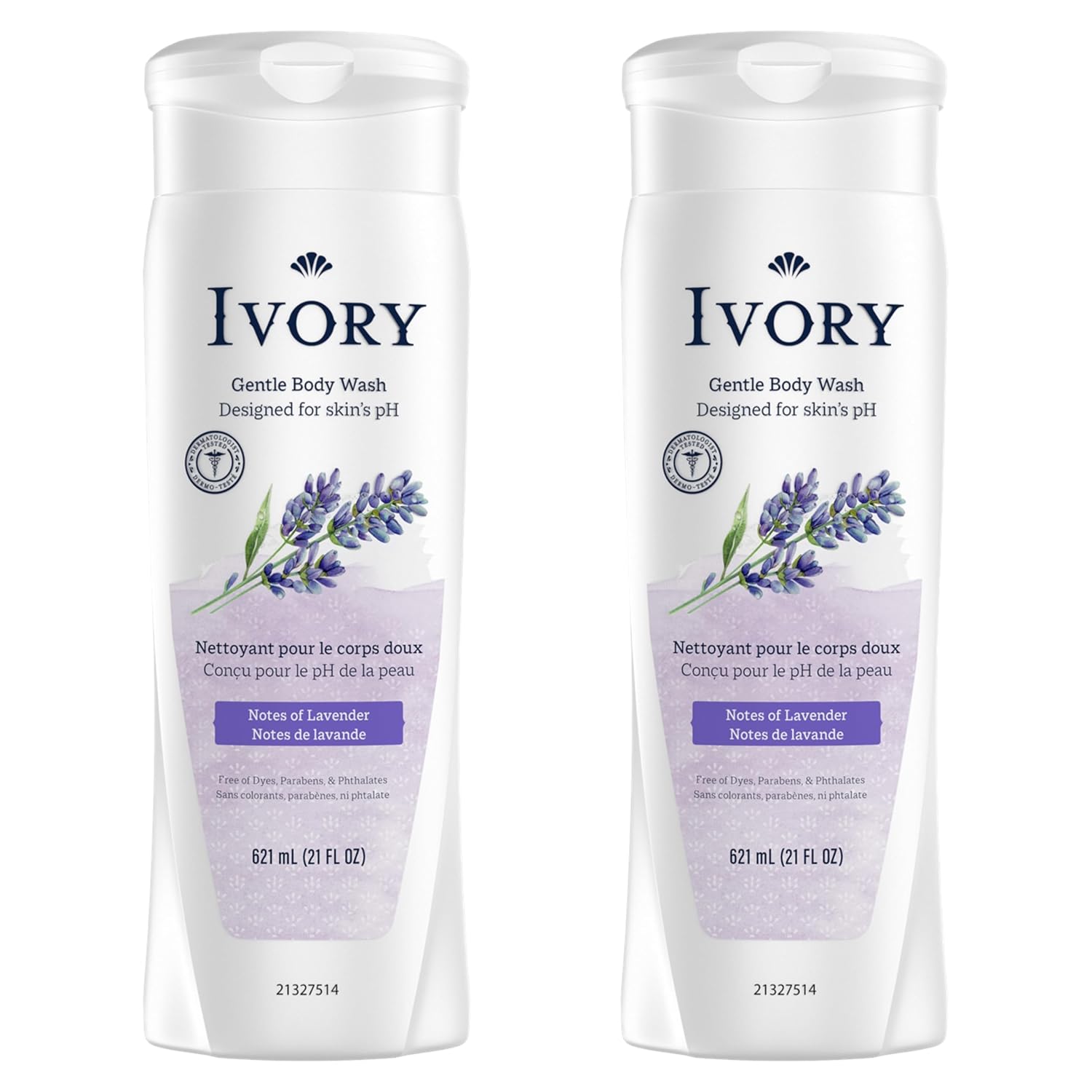 Ivory Body Wash, Designed for the Whole Family, Gentle Formula, Free of Dyes Heavy Perfumes Parabens Phthalates & Silicones, Original Scent, 21 oz (Pack of 2)