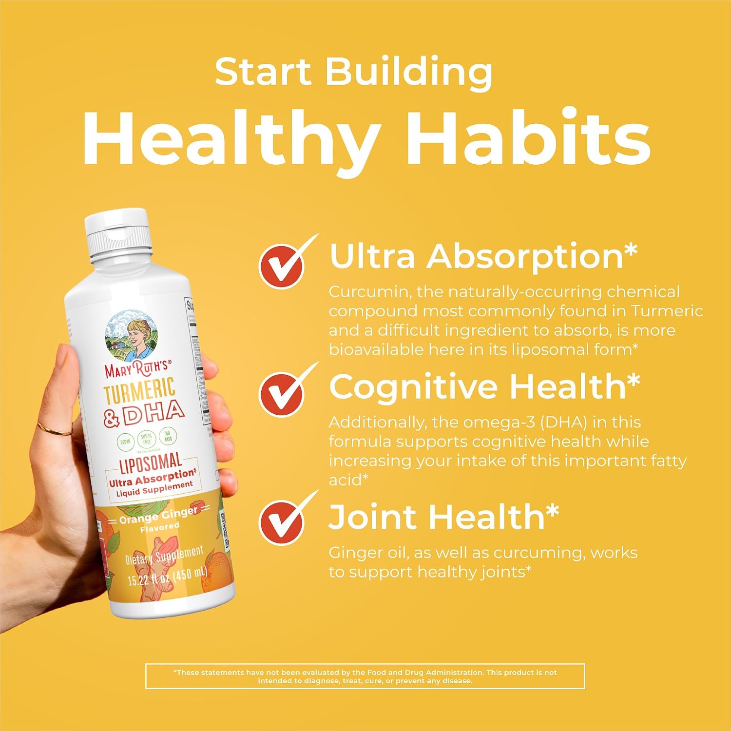 MaryRuth's Turmeric & DHA Liposomal Liquid, Ultra Absorption, 15.22 oz