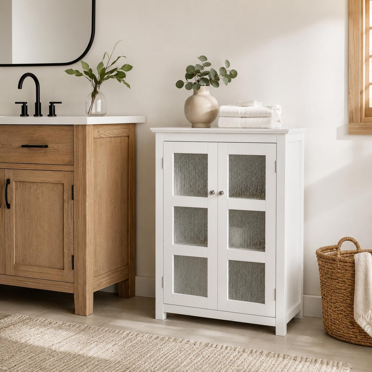 Teamson Home Florence 26 in. x 32 in. 2-Door Freestanding Wooden Floor Cabinet with Adjustable Shelves for Storage Solutions in Bathrooms, Kitchens, Laundry Rooms, Home Offices, White | Freestanding Wooden, Adjustable Shelves, For Bathrooms, Kitchens, La…