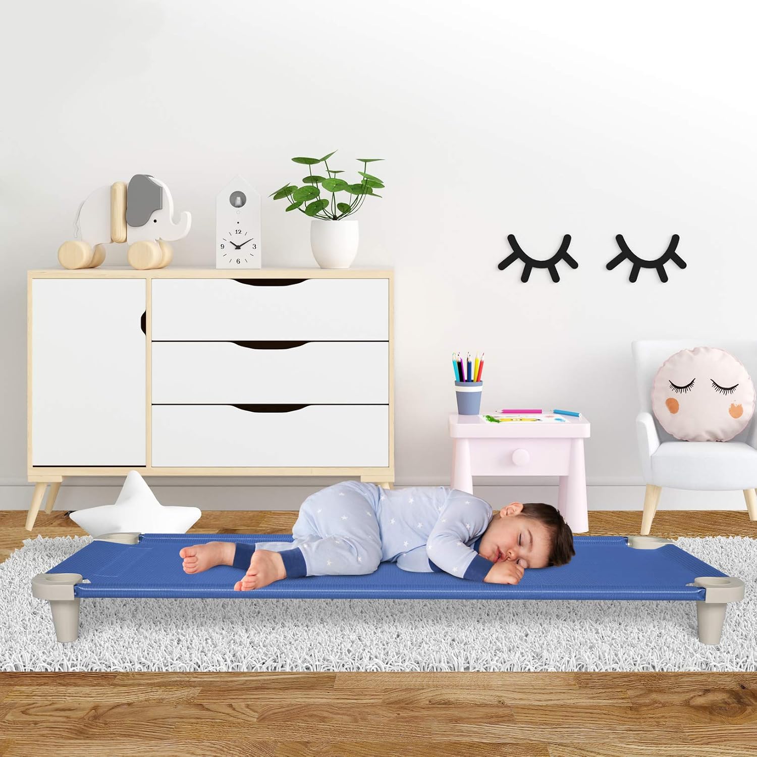 Acrimet Toddler Cot Bed for Kids, Travel, Day Care, 52" x 21", Blue, 1 Pack
