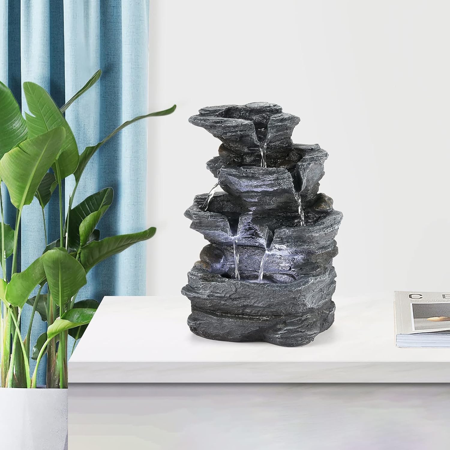 WICHEMI Indoor Water Fountain Tabletop Fountain Stacked Rock with LED Light | Relaxing Water Feature, Meditation Fountain, Soothing Sound, Stress Relief, For Home Office Bedroom Decor, 7.8"x7.8"x7.9"
