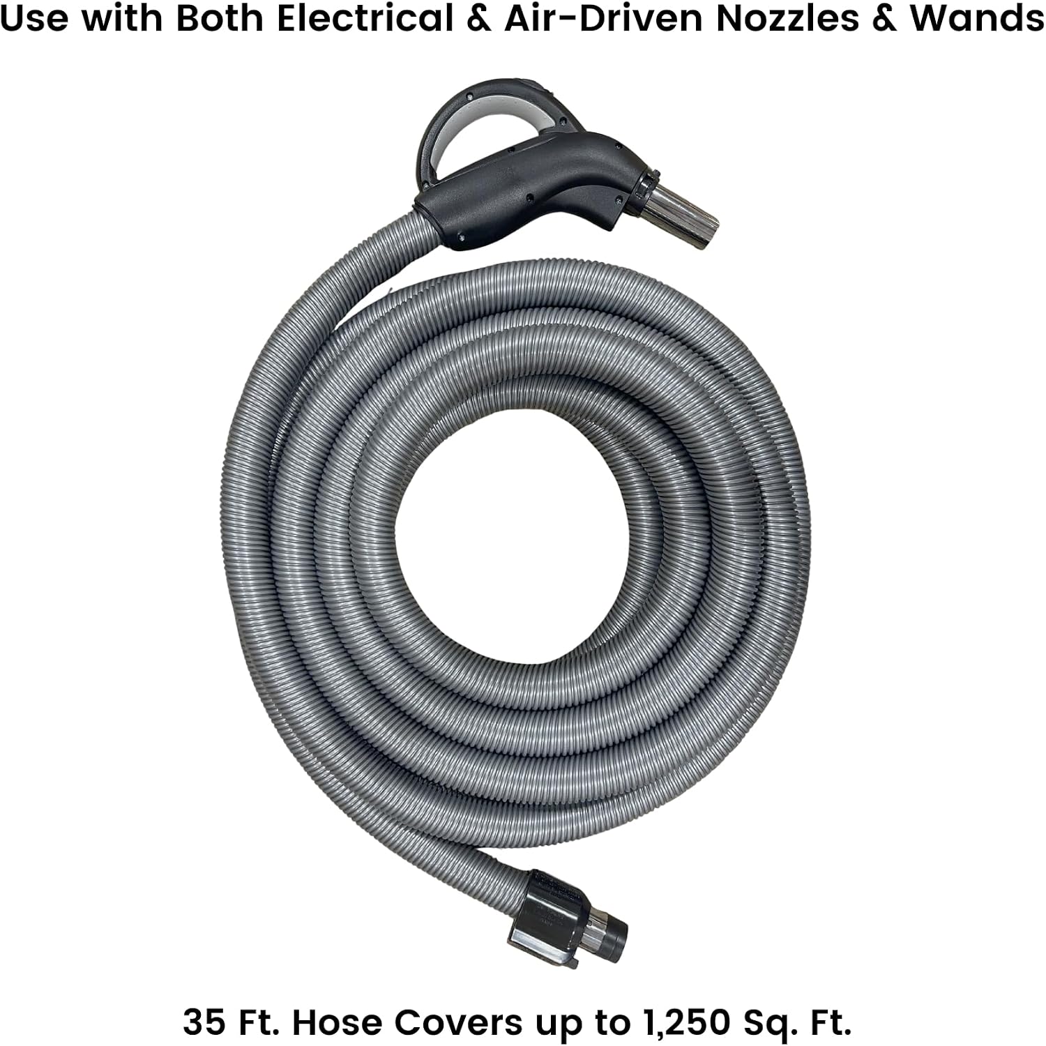 Wessel 30ft Direct Connect Central Vacuum Hose, Dual-Voltage, Crushproof | 120V powerhead & vacuum 3-way switch control; 2-prong connector; ergonomic 360-degree swivel handle; airflow control valve