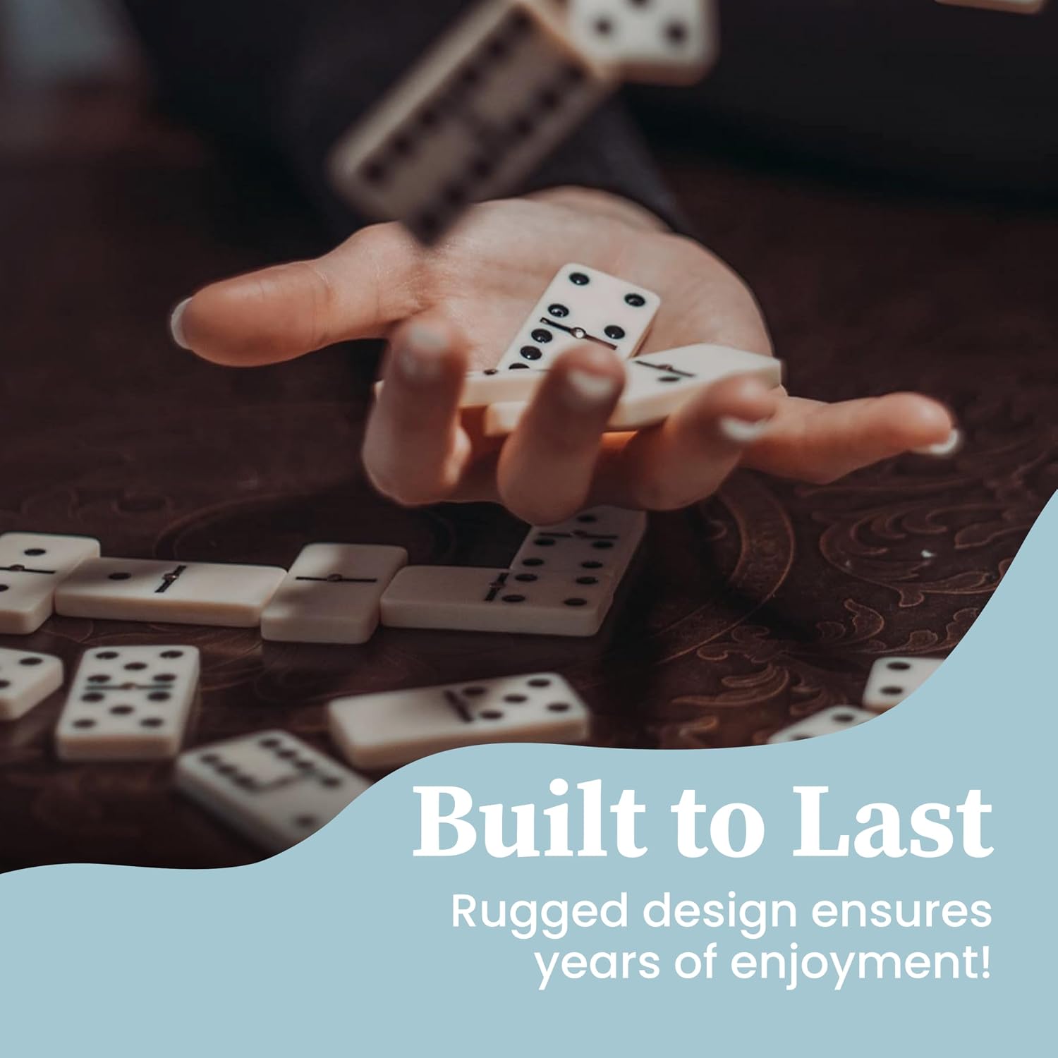 Kicko Domino Set - 28 Pieces Double Six Classic Dominoes in Durable Wooden Brown Box - Fun Mini Board Game for 2-4 Players - Ideal for Boys, Girls, Adults - Family Game Night and Vintage Party Games